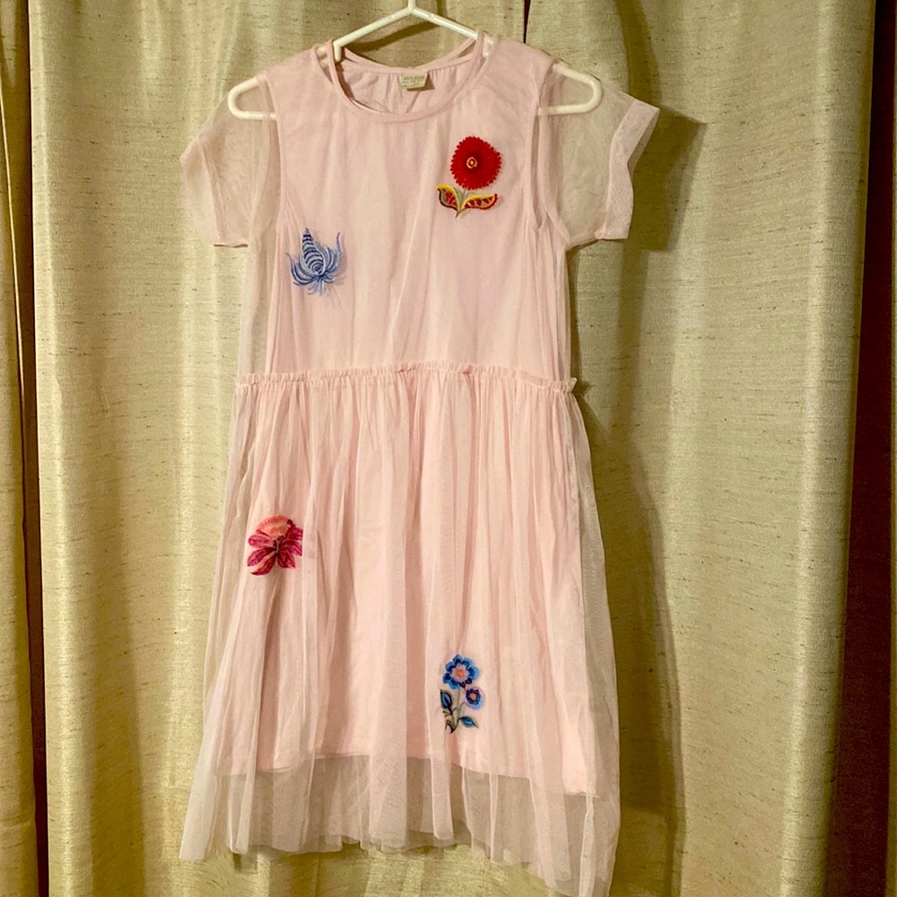 Zara Girls casual dress - pink tulle with flower detail